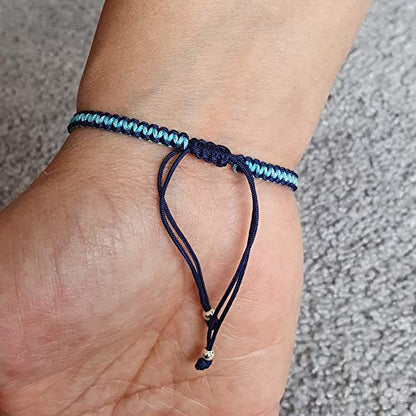 MYSTIC JEWELS - Macrame Bracelet - Thread Kabbalah with 2 colors, Amulet, Evil Eye protection, Good Luck, Good Luck (Navy Blue - Turquoise)