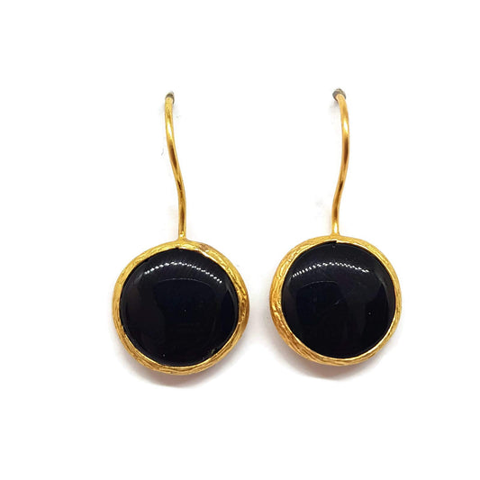 MYSTIC JEWELS by Dalia - Long Round Earrings with Natural Stone Women's Parties Wedding (Black)